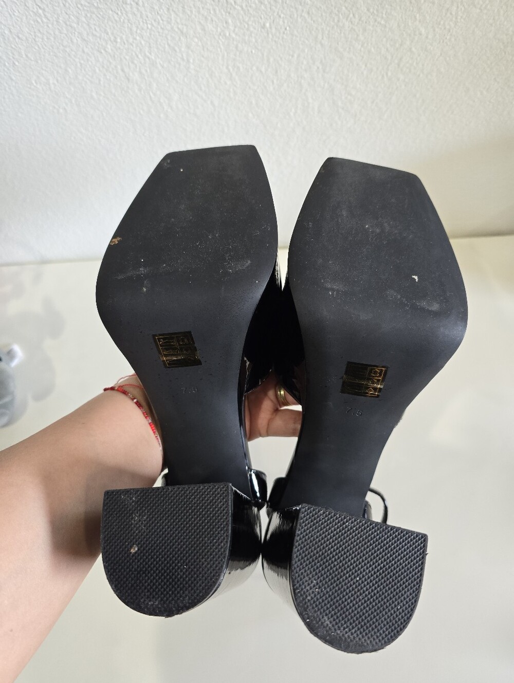Jeffrey Campbell Black Patent Square Toe Ankle Strap Block Heels - Picture 7 of 7